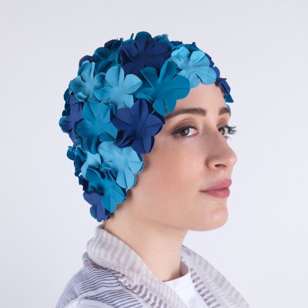 Badekappe . FLOWERS MULTI . blau